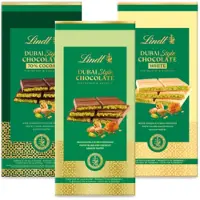Lindt DUBAI STYLE Melkchocolade, Witte chocolade & Pure chocolade 3-pack 435g - Unieke smaken Dubai Style chocolade - 3 varianten - Premium Cadeau - Pistache