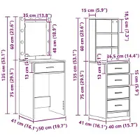 vidaXL Kaptafel 2 st Grijs 50 x 41 x 135 cm Bewerkt hout