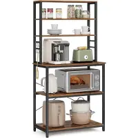 Vasagle Keukenplank, staand rek met planken, met 6 haken en metalen frame, industrieel ontwerp, voor magnetron, kookgerei, 80 x 40 x 167 cm, vintage bruin-zwart