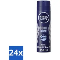 Nivea 24 x Men Deodorant Spray Cool Kick 150 ml - Anti-transpirant - Zweetbestendig - Frisheid - Verkoeling - 48 Uur Bescherming