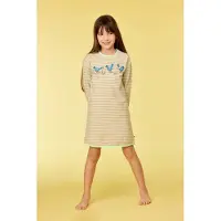 Woody slaapkleed meisjes/dames - groen/beige gestreept - duif - 252-10-DZF-Z/933 - maat 128