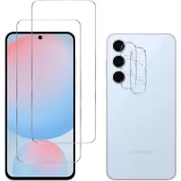 Phonillico Screenprotector geschikt voor Samsung Galaxy S24 FE - 2 stuks Beschermglas van glas Transparante glazen schermbeschermfolie + 2 stuks Camera Protector