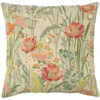 Mars & More kussen geborduurd wilde bloemen roze klaproos 60x60cm