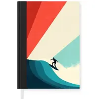 MuchoWow Notitieboek - Schrijfboek - Surfer - Abstract - Golven - Zonnestralen - Notitieboekje klein - A5 formaat - Schrijfblok
