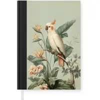 MuchoWow Notitieboek - Schrijfboek - Gele kuifkaketoe - paradijsvogelbloemen - Groen - Notitieboekje klein - A5 formaat - Schrijfblok