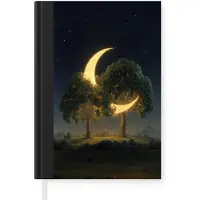 MuchoWow Notitieboek - Schrijfboek - Maan - Bomen - Rust - Notitieboekje klein - A5 formaat - Schrijfblok