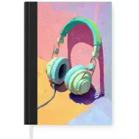 MuchoWow Notitieboek - Schrijfboek - Koptelefoon - Mintgroen - Draad - Notitieboekje klein - A5 formaat - Schrijfblok