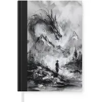 MuchoWow Notitieboek - Schrijfboek - Krijger - Draak - Grijs - Notitieboekje klein - A5 formaat - Schrijfblok