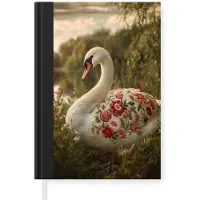 MuchoWow Notitieboek - Schrijfboek - Zwaan - Bloemen - Natuur - Notitieboekje klein - A5 formaat - Schrijfblok