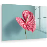 MuchoWow Glasschilderij 180x120 cm - Schilderij acrylglas - Blad - Anthurium - Stippen - Roze - Foto op glas - Muurdecoratie woonkamer - Wanddecoratie slaapkamer - Schilderijen