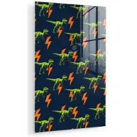 MuchoWow Glasschilderij 120x180 cm - Schilderij acrylglas - Bliksemschichten - Oranje - Dinosaurussen - Foto op glas - Muurdecoratie woonkamer - Wanddecoratie slaapkamer - Schilderijen