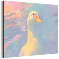 MuchoWow Aluminium schilderij 160x120 cm - Wanddecoratie metaal - Eend - Zonnebril - Water - Metalen muurdecoratie woonkamer - Decoratie industrieel - Foto op dibond - Industriële accessoires slaapkamer