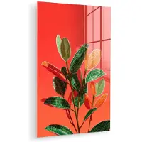 MuchoWow Glasschilderij 120x180 cm - Schilderij acrylglas - Bladeren - Nerven - Oranje - Structuur - Foto op glas - Muurdecoratie woonkamer - Wanddecoratie slaapkamer - Schilderijen