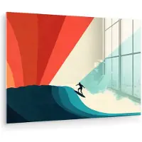 MuchoWow Glasschilderij 180x120 cm - Schilderij acrylglas - Surfer - Abstract - Golven - Zonnestralen - Foto op glas - Muurdecoratie woonkamer - Wanddecoratie slaapkamer - Schilderijen