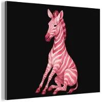 MuchoWow Aluminium schilderij 160x120 cm - Wanddecoratie metaal - Zebra - Roze - Gestreept - Metalen muurdecoratie woonkamer - Decoratie industrieel - Foto op dibond - Industriële accessoires slaapkamer