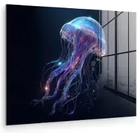 MuchoWow Glasschilderij 160x120 cm - Schilderij acrylglas - Tentakels - Kwal - Paars - Sprankeling - Foto op glas - Muurdecoratie woonkamer - Wanddecoratie slaapkamer - Schilderijen