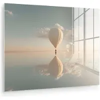 MuchoWow Glasschilderij 160x120 cm - Schilderij acrylglas - Luchtballon - Wolken - Water - Blauw - Foto op glas - Muurdecoratie woonkamer - Wanddecoratie slaapkamer - Schilderijen