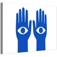 MuchoWow Aluminium schilderij 180x120 cm - Wanddecoratie metaal - Handen - Twee - Ogen - Blauw - Metalen muurdecoratie woonkamer - Decoratie industrieel - Foto op dibond - Industriële accessoires slaapkamer