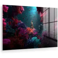 MuchoWow Glasschilderij 180x120 cm - Schilderij acrylglas - Standbeeld - Zeebodem - Koraal - Kleurrijk - Foto op glas - Muurdecoratie woonkamer - Wanddecoratie slaapkamer - Schilderijen