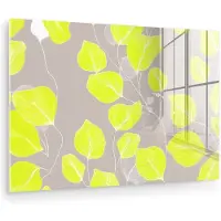 MuchoWow Glasschilderij 180x120 cm - Schilderij acrylglas - Bladeren - Neon - Geel - Lijnen - Foto op glas - Muurdecoratie woonkamer - Wanddecoratie slaapkamer - Schilderijen