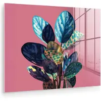 MuchoWow Glasschilderij 160x120 cm - Schilderij acrylglas - Plant - Bladeren - Stippen - Abstract - Foto op glas - Muurdecoratie woonkamer - Wanddecoratie slaapkamer - Schilderijen
