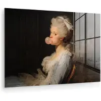 MuchoWow Glasschilderij 180x120 cm - Schilderij acrylglas - Vrouw - Barokjurk - Kauwgom - Foto op glas - Muurdecoratie woonkamer - Wanddecoratie slaapkamer - Schilderijen