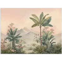 PosterMonkey Poster 160x120 cm - Tropisch landschap - palmbomen - Bloemen - Roze lucht - Posters - Kamer decoratie - Wanddecoratie woonkamer - Muurdecoratie slaapkamer XXL