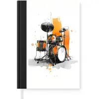 MuchoWow Notitieboek - Schrijfboek - Drumstel - Oranje - Zwart - Aquarelverf - Notitieboekje klein - A5 formaat - Schrijfblok