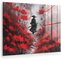 MuchoWow Glasschilderij 160x120 cm - Schilderij acrylglas - Rode bloemen - mistig - Man - Foto op glas - Muurdecoratie woonkamer - Wanddecoratie slaapkamer - Schilderijen