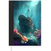 MuchoWow Notitieboek - Schrijfboek - Schip - Hout - Koraalriffen - Zonlicht - Notitieboekje klein - A5 formaat - Schrijfblok