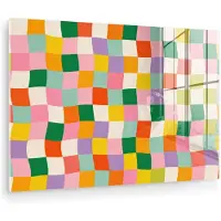 MuchoWow Glasschilderij 180x120 cm - Schilderij acrylglas - Vierkanten - Kleurrijk - Golvend - Foto op glas - Muurdecoratie woonkamer - Wanddecoratie slaapkamer - Schilderijen