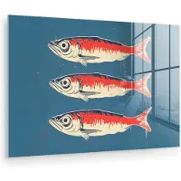MuchoWow Glasschilderij 180x120 cm - Schilderij acrylglas - Vissen - Rood - Blauw - Foto op glas - Muurdecoratie woonkamer - Wanddecoratie slaapkamer - Schilderijen