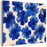 MuchoWow Aluminium schilderij 160x120 cm - Wanddecoratie metaal - Bloemen - Blauw -Patroon - Wit - Metalen muurdecoratie woonkamer - Decoratie industrieel - Foto op dibond - Industriële accessoires slaapkamer