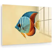 MuchoWow Glasschilderij 180x120 cm - Schilderij acrylglas - Vis - Vinnen - Blauw - Ogen - Foto op glas - Muurdecoratie woonkamer - Wanddecoratie slaapkamer - Schilderijen