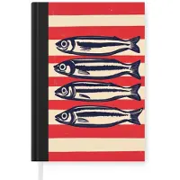 MuchoWow Notitieboek - Schrijfboek - Sardines - Rood en beige strepen - Notitieboekje klein - A5 formaat - Schrijfblok