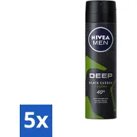 Nivea 5 x - Men - Deodorant - Spray - Deep Black Carbon Amazonia - 150 ml - MEN Deodorant Spray - Anti-transpirant - 48 Uur Bescherming - Black Carbon - Amazonia Geur