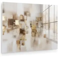 MuchoWow Glasschilderij 160x120 cm - Schilderij acrylglas - Abstracte vierkanten - Aardetonen - Mistig - Foto op glas - Muurdecoratie woonkamer - Wanddecoratie slaapkamer - Schilderijen