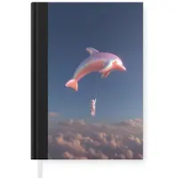MuchoWow Notitieboek - Schrijfboek - Dolfijn - Roze - Astronaut - Notitieboekje klein - A5 formaat - Schrijfblok