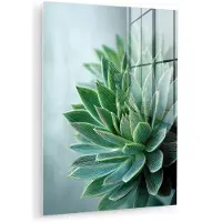 MuchoWow Glasschilderij 120x160 cm - Schilderij acrylglas - Vetplant - Bladeren - Groen - Wazig - Foto op glas - Muurdecoratie woonkamer - Wanddecoratie slaapkamer - Schilderijen