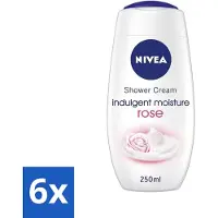 Nivea 6 x - Shower Indulgent Moisture Rose Douchecrème - 250 ml - Douchecrème - Amandelmelk - Hydraterende Douchecrème - Zachte Huid - Rozengeur