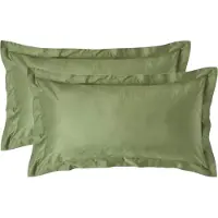 Homescapes Biologisch Kussensloop 50x90 cm met Sierrand – Set van 2 – Mosgroen – 100% Egyptisch Katoen Satijn – Draaddichtheid 400