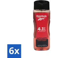 Reebok 6 x - Activate Your Senses - Douchegel - 4 in 1 - 400 ml - Douchegel - 4 In 1 - Douche - Scheerschuim - Lichaam