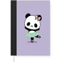 MuchoWow Notitieboek - Schrijfboek - Dansende panda - Paars - Sierlijk - Kawaii - Notitieboekje klein - A5 formaat - Schrijfblok