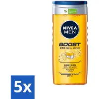Nivea 5 x Men Boost Douchegel 250 ml - Douchegel - Cafeïne - Energieboost - Fris Effect - Verfrissend