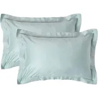 Homescapes Biologisch Kussensloop 50x75 cm met Sierrand – Set van 2 – Eendenei Blauw – 100% Egyptisch Katoen Satijn – Draaddichtheid 400