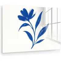 MuchoWow Glasschilderij 180x120 cm - Schilderij acrylglas - Bloem - Blaadjes - Minimalistisch - Blauw - Foto op glas - Muurdecoratie woonkamer - Wanddecoratie slaapkamer - Schilderijen