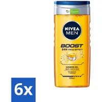 Nivea 6 x Men Boost Douchegel 250 ml - Douchegel - Cafeïne - Energieboost - Fris Effect - Verfrissend