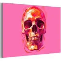 MuchoWow Aluminium schilderij 180x120 cm - Wanddecoratie metaal - Felroze - Tanden - Schedel - Metalen muurdecoratie woonkamer - Decoratie industrieel - Foto op dibond - Industriële accessoires slaapkamer