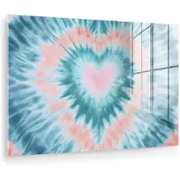MuchoWow Glasschilderij 180x120 cm - Schilderij acrylglas - Hartvormig - Tie dye - Pasteltinten - Lichtgroen - Foto op glas - Muurdecoratie woonkamer - Wanddecoratie slaapkamer - Schilderijen