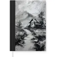MuchoWow Notitieboek - Schrijfboek - Hut - Grijs - Bergen - Mistig - Notitieboekje klein - A5 formaat - Schrijfblok